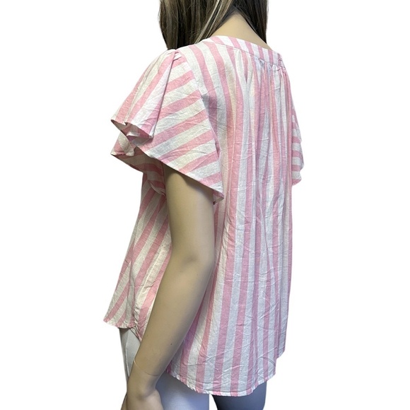 Draper James RSVP Blouse Linen Cotton Top Shirt Flutter Sleeve Shirred Smocked - Picture 11 of 16